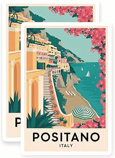 Positano Italy Stickers - Amalfi Coast Travel - Italy Vacation - Travel Destination - 2 Pack - 5" Wide Design - Adheres to Laptops, Tumblers, and More - Made in The USA - AQS4528
