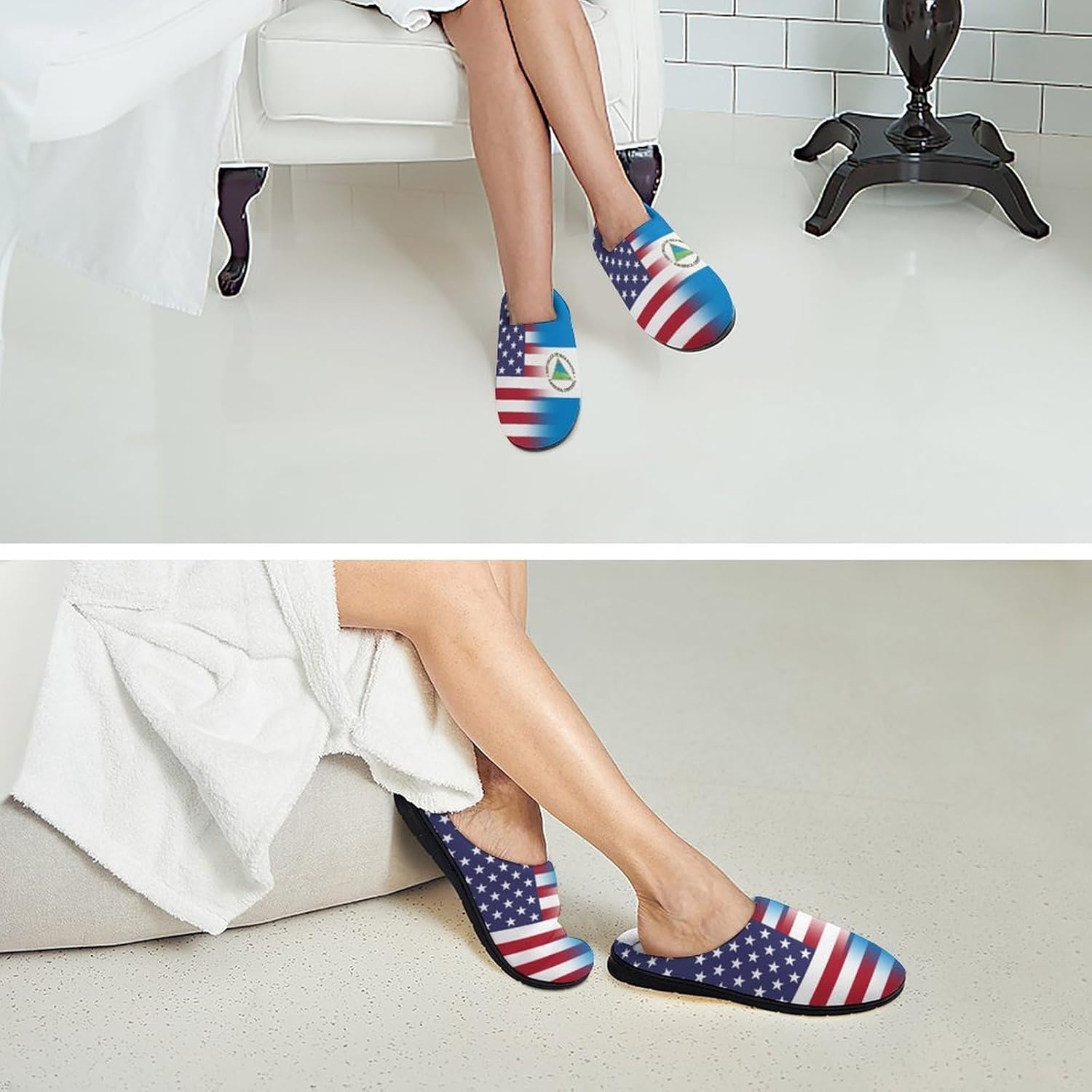 U.S.A. Nicaragua Flag Cotton Slippers for Women Soft Indoor Sole Casual House Shoes