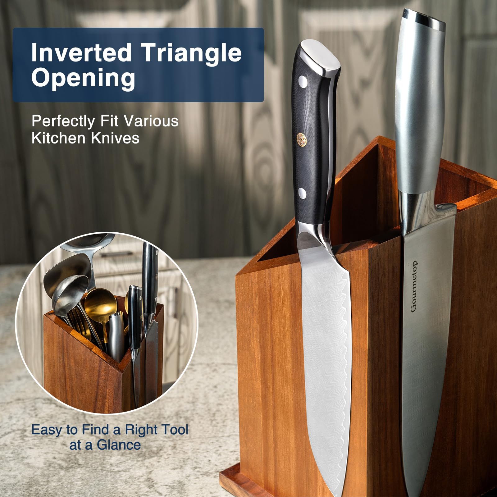 Porta Coltelli Magnetico Da Parete Gourmetop - 41,5 Cm In Legno Di Acacia, Per Cucina E Frigorifero, Montaggio Senza Fori - Foto 9