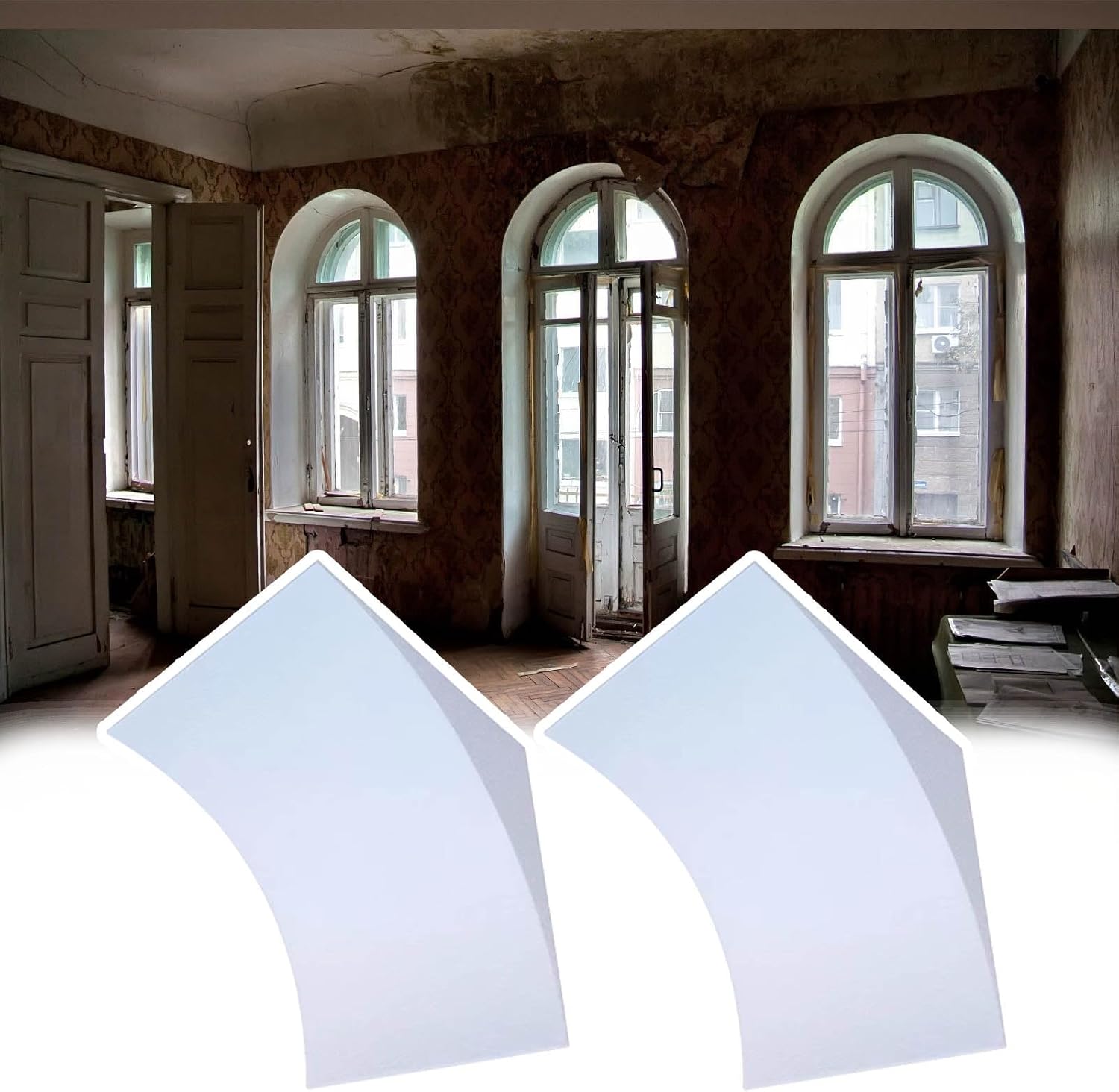 Lightweight Foam Door Arch Kit - 2 PCS Decorative Curved Molding Trim for Interior Windows & Doorways, Perfect for Balconies & Hallways (15"x15"x15")