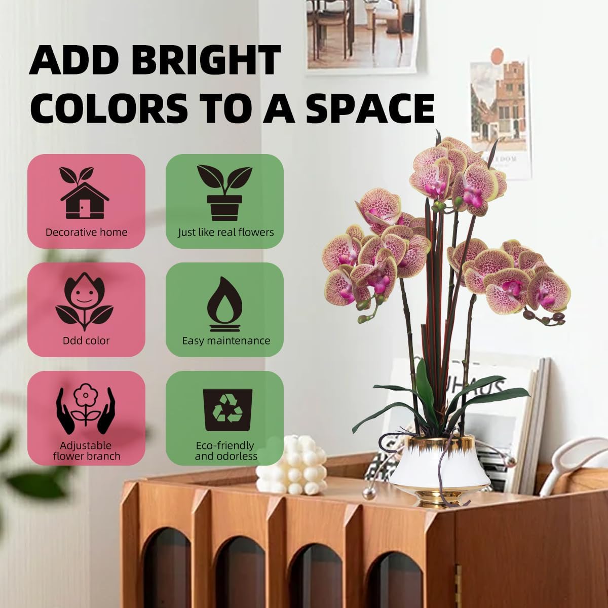 CXGS Orchids Artificial Flowers Real Touch Fake Flower in Ceramic Pot 20" Purple Dapple Faux Orchid Plant Lifelike Silk Phalaenopsis for Centerpiece Hotel Home Indoor Decor