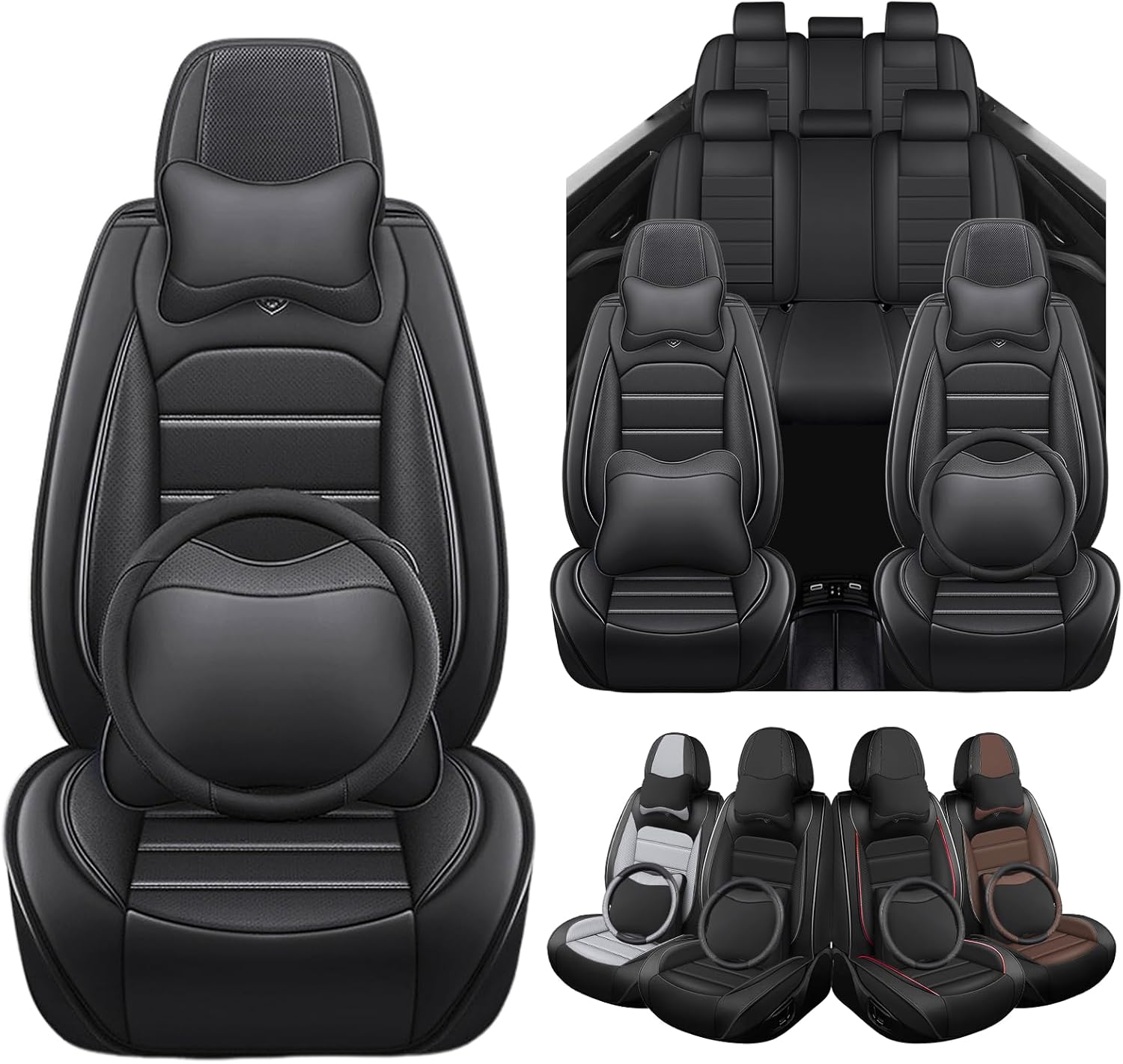 Seat Covers Fit for Infiniti QX60 2014-2026, 7 Seat, Compatible Airbag Non-Slip Waterproof Leather Seat Cover, Luxury Interior Full Set with Pillow Steering Wheel Covers, Black