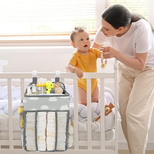 Miniatura 7 de Organizador colgante de pañales - Apilador de pañales para cambiador cuna juego de pared y guardería regalos para recién nacidos nube gris Azul,