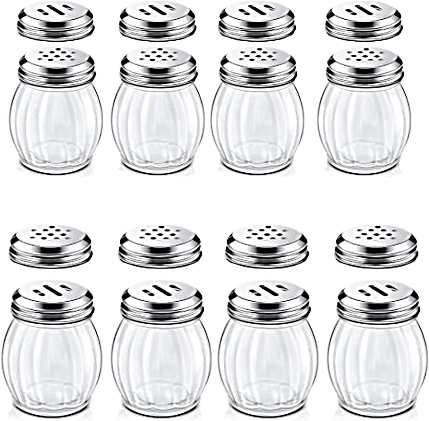 Glass Spice Shaker Set with Stainless Steel Top, 6 Ounces, 8-Piece, Salt and Pepper Dispensers (8)