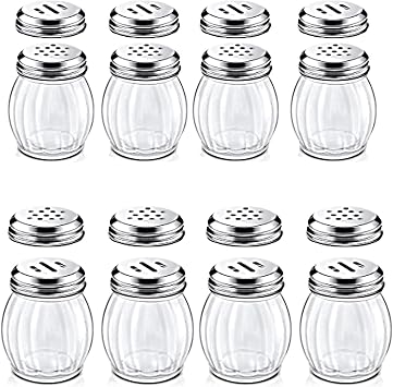 Glass Spice Shaker Set with Stainless Steel Top, 6 Ounces, 8-Piece, Salt and Pepper Dispensers 8