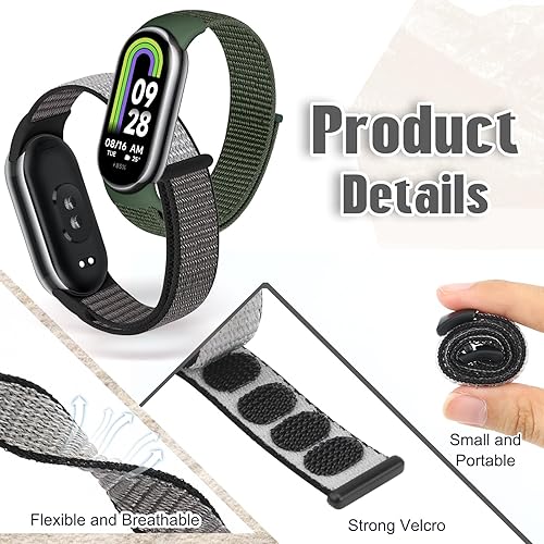 Miniatura 2 de Correa deportiva de nailon compatible con Xiaomi Mi Band 8 para mujeres y hombres, correa de reloj trenzada suave ajustable transpirable trenzada