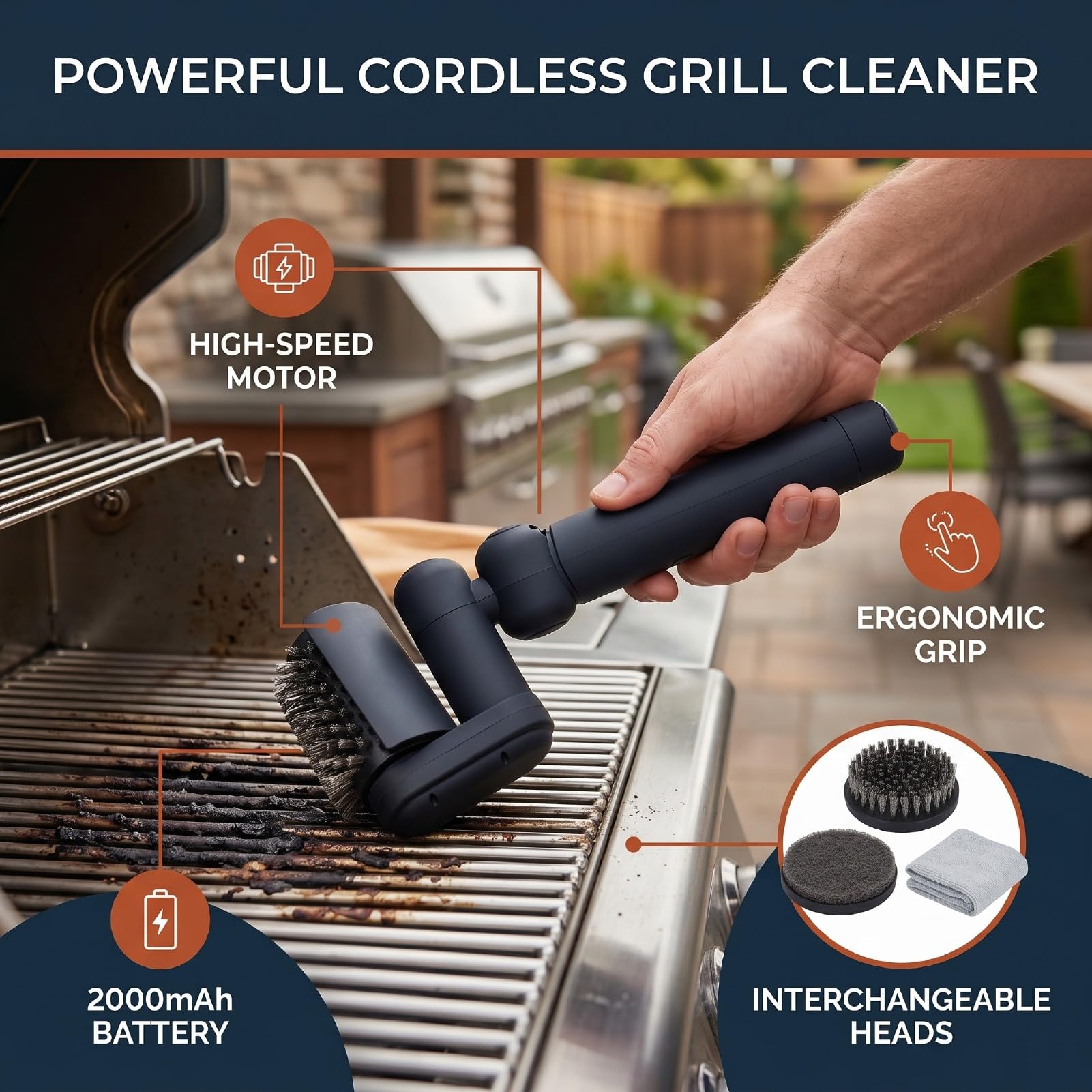 Generic Kit di Pulizia per Griglia Elettrica Set di Spazzole per Pulizia Portatile e Senza Fili per Appassionati di Barbecue e Chef Casalinghi