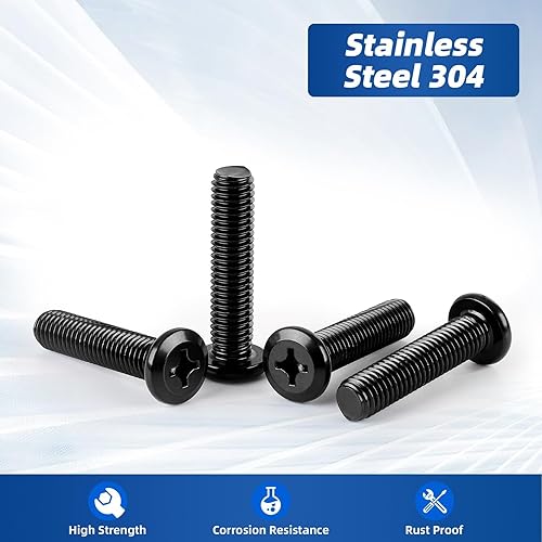 Miniatura 8 de Tornillos de cabeza plana Phillips M6-0.039 x 0.787 in para muebles, acero inoxidable 304 acabado negro, totalmente roscado, 20 unidades