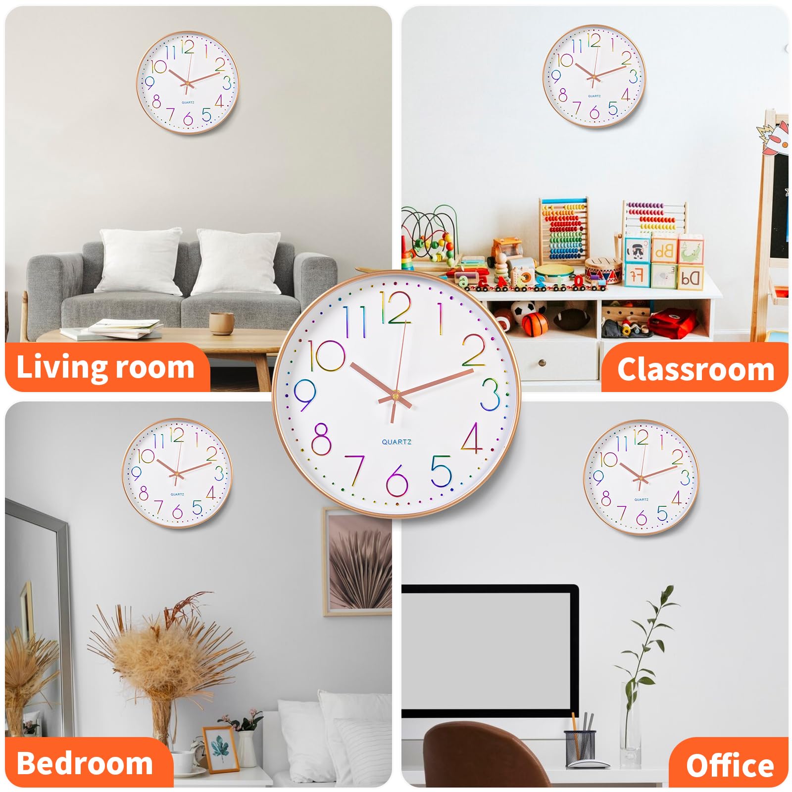 Horloge Murale Silencieuse 30cm Ronde Chiffres Arabes Quartz pour Chambre Salon Cuisine