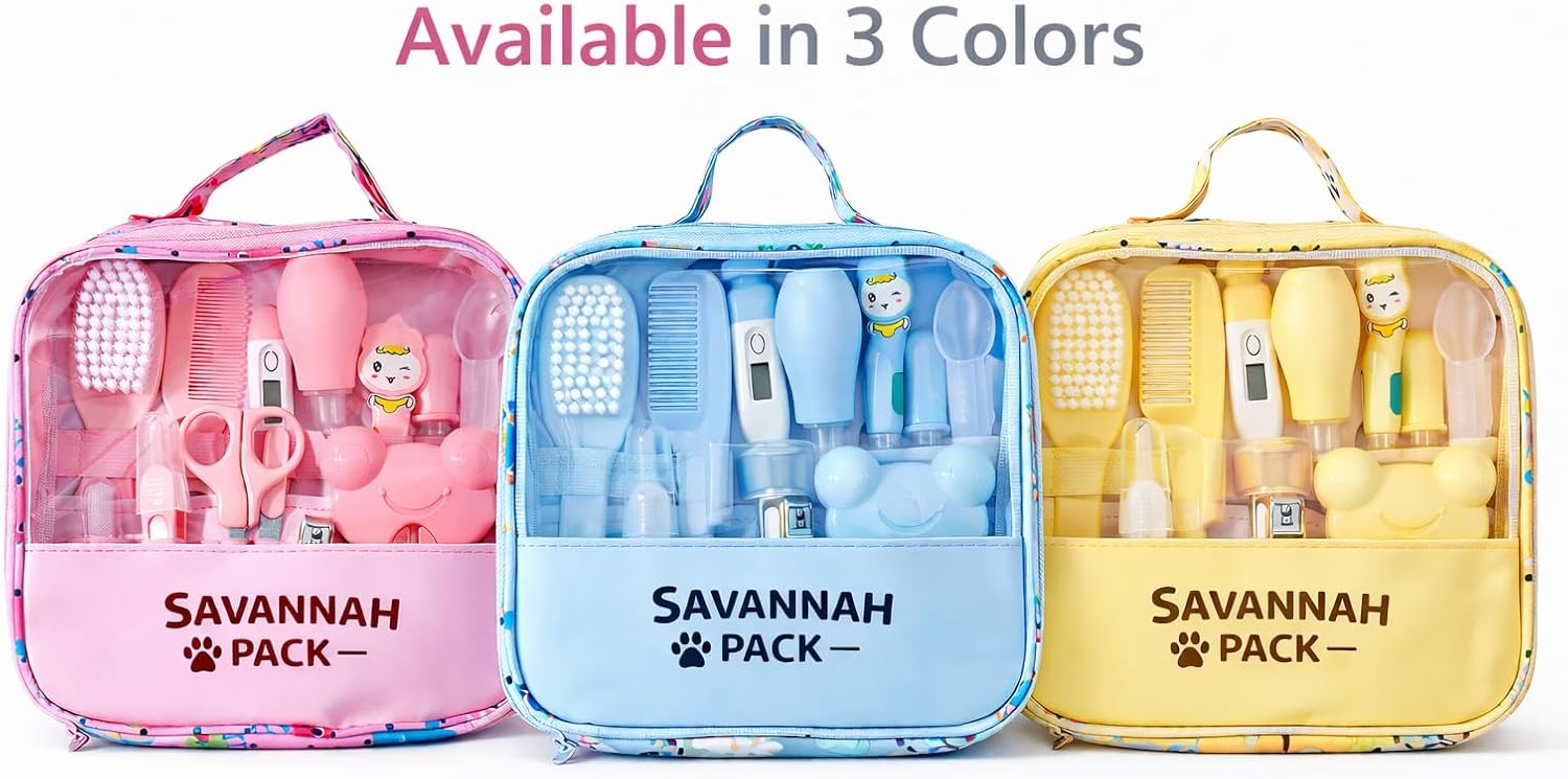 Infant Essentials Travel Kit – Baby Care & Safety Kit with CPR & Choking Reference Cards, 14-Piece Newborn Set for Diaper Bag & Travel (Yellow)