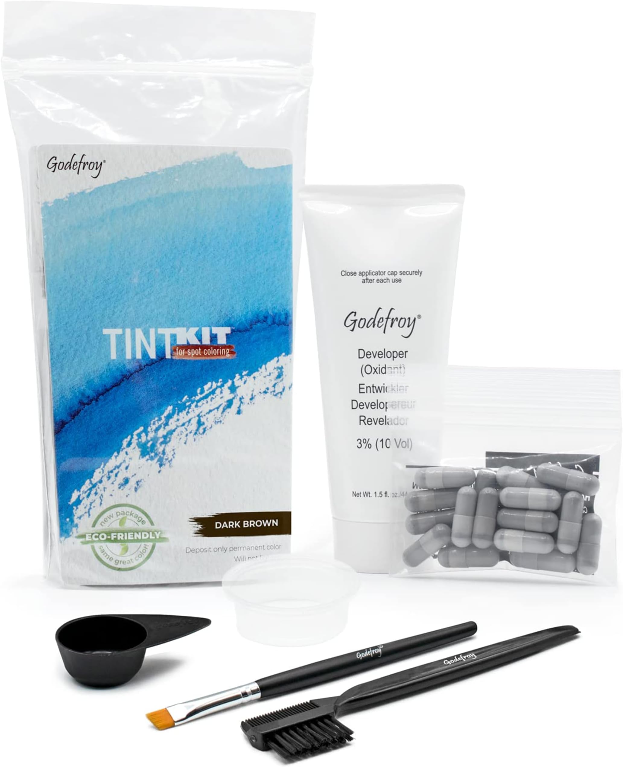 Hair Color Tint Kit for 100% Gray Coverage, Dark Brown, 20 Applications, Long-Lasting Root Touch-Up for Men & Women, Pre-Measured Capsules, No Waste, DIY Salon-Quality Results at Home