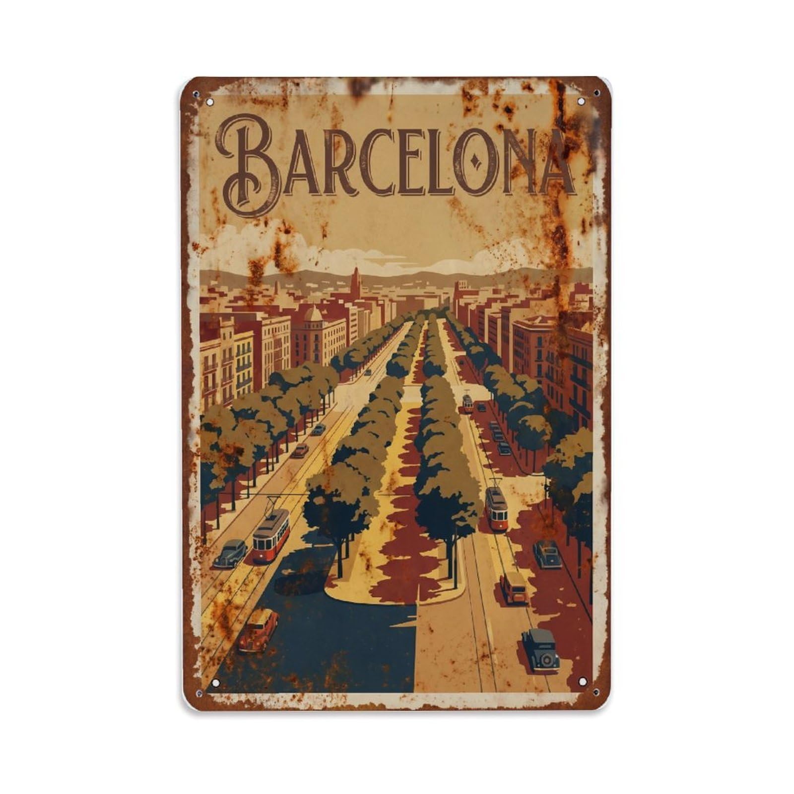 Vintage Travel Boulevards Spain Wide Metal Tin Sign Plaque Wall Decor for Cafe, Club Bar, Office, Home Garden Metal Poster 8x12Inch