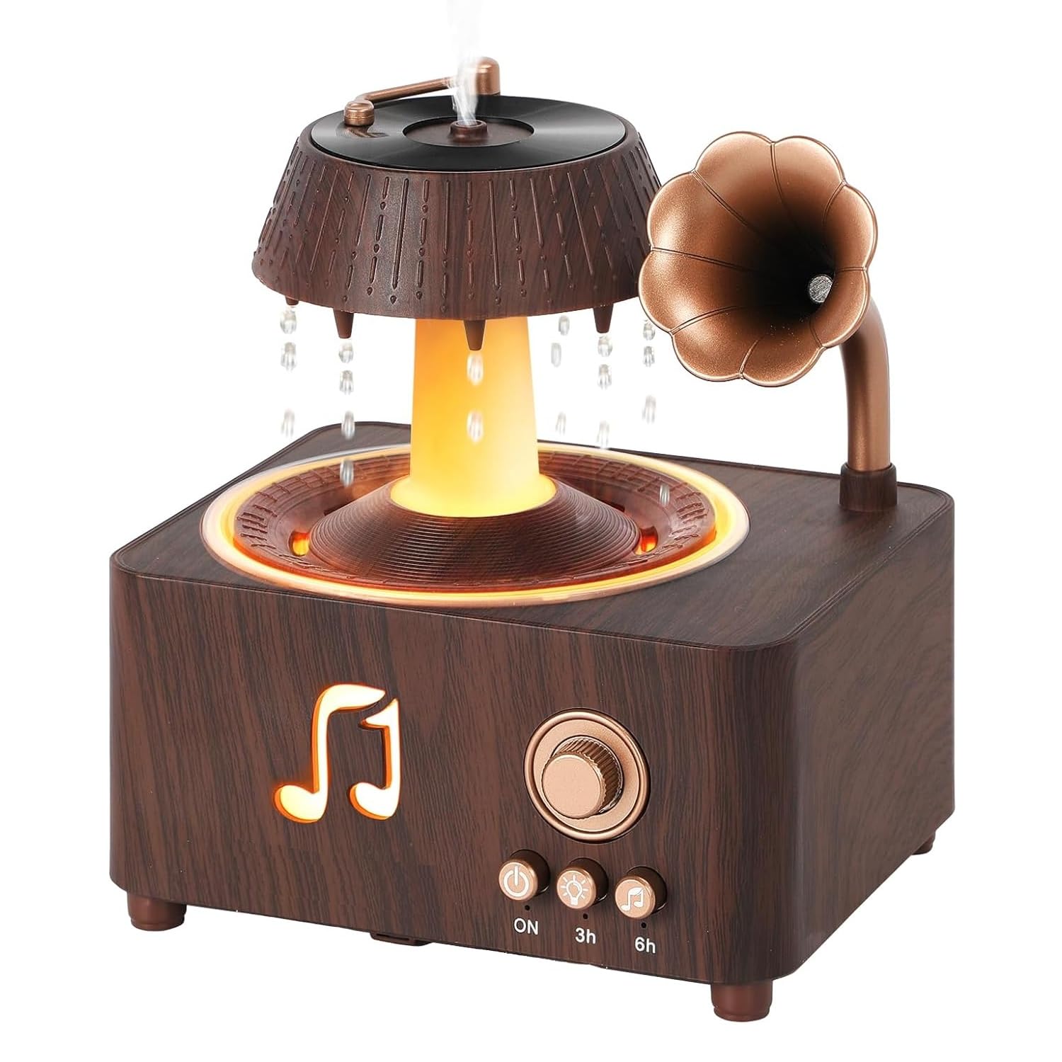 Inditradition Bluetooth Enabled Rotating Gramophone Shape Aroma Diffuser Humidifier for Home (with Remote, Multi-Colour LED, 7.5 Inches Height, 350ml Tank, Brown)-image-47