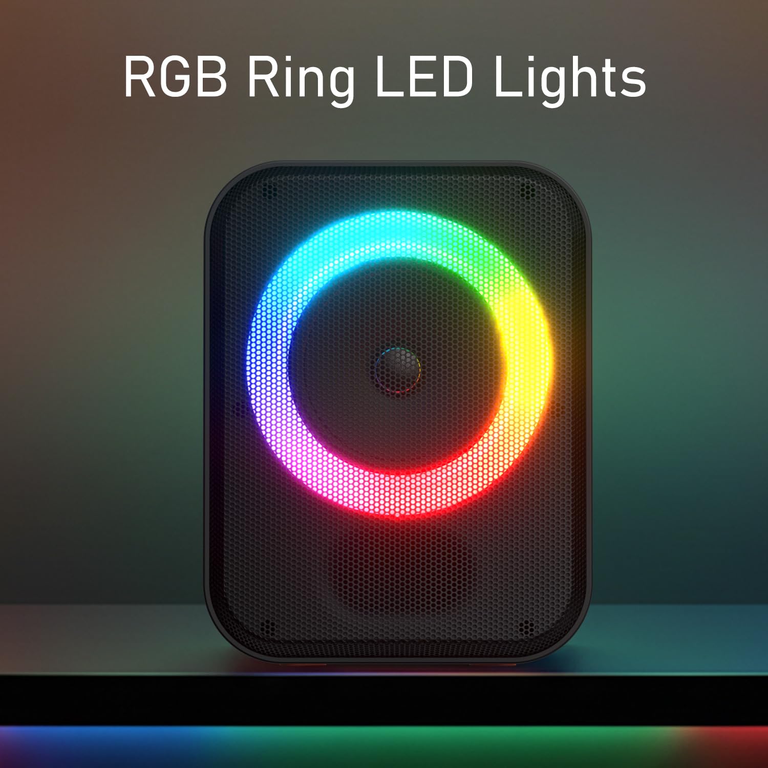 Portronics Apollo 30 speaker with its RGB ring LED lights illuminated