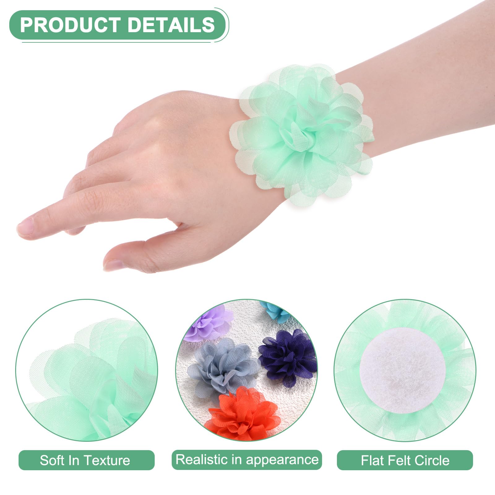 M METERXITY 12-Pack Mint Green Chiffon Flowers, 2.76 x 2.76 Inch, Artificial Flowers, Elegant and Natural Style - Image 2
