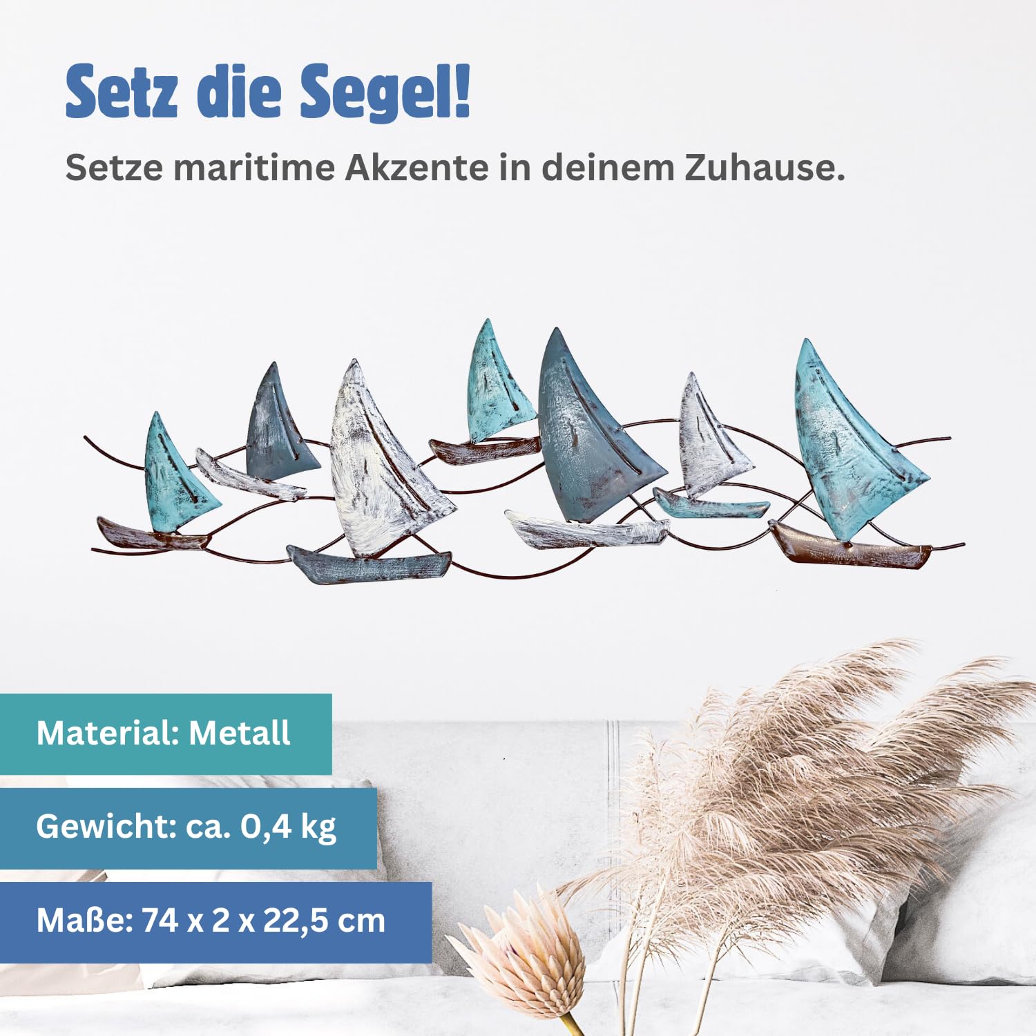 Seaside No.64 - Oggetto da parete marittimo a forma di barche a vela - 7 cutter in metallo - Decorazione senza tempo per tutte le stanze