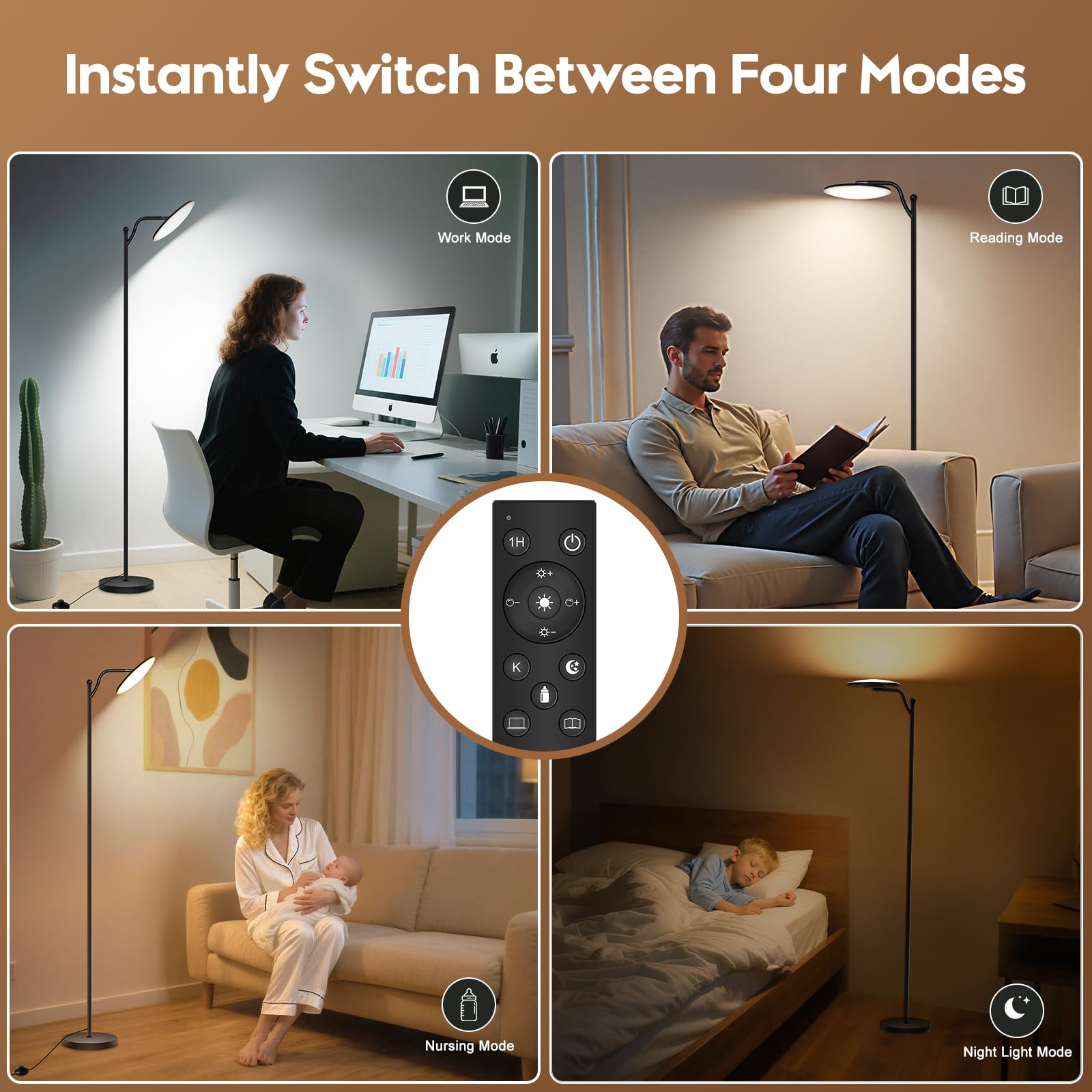 Lampada da Terra LED Dimmerabile 32W con Telecomando, 2700K-6500K Luce Regolabile, Piantana Moderna con Lampada da Lettura, Ideale per Soggiorno Camera Ufficio, Nero
