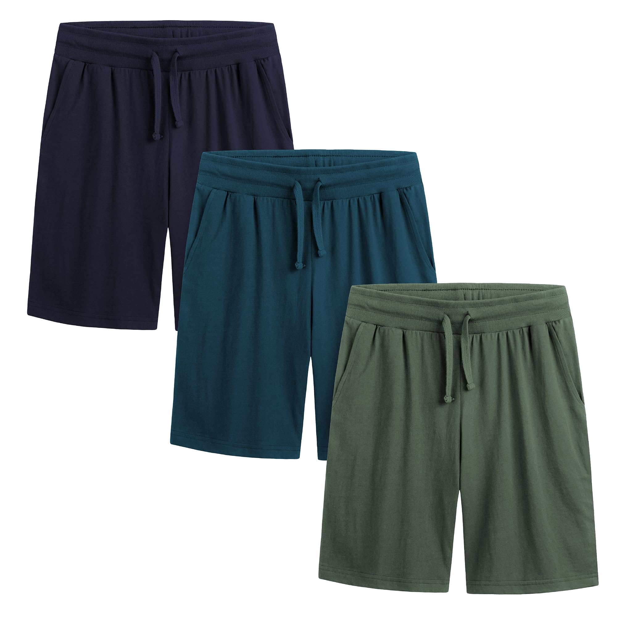 The Essentials Wardrobe 3PK Mens Lounge Shorts - Blue/Khaki - Medium