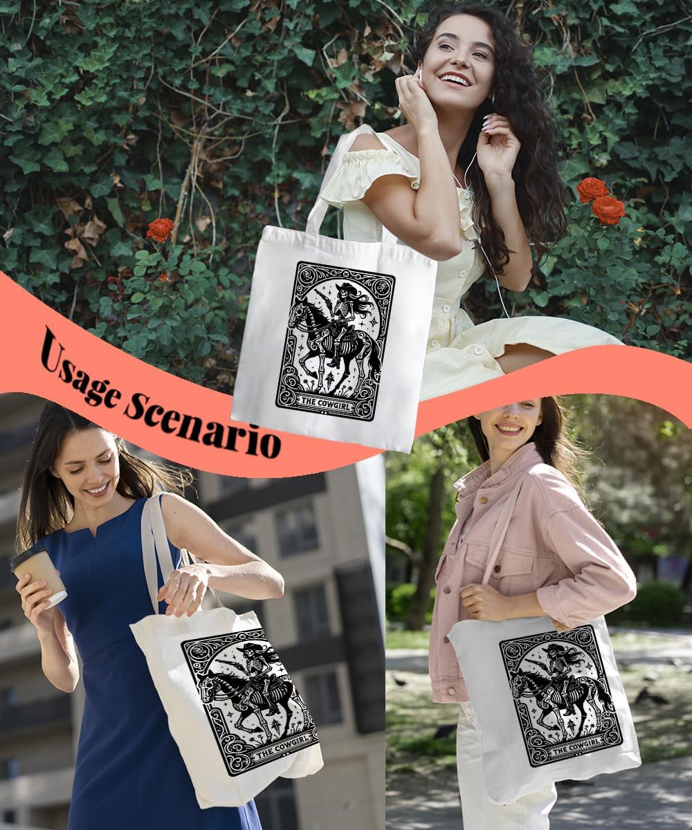 Goth Skull Canvas Tote Bag for Women Girls Halloween Witchy Gifts Work Travel Shopping Tote Bags Grocery Reusable Bags - Image 7