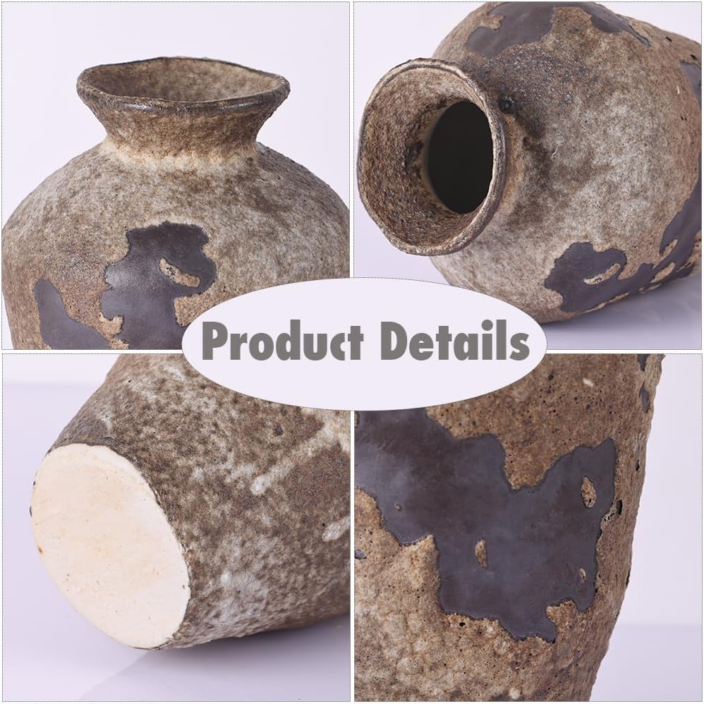 Wabi Sabi Decor Rusty Vintage Vase - 8.7" Tall Rustic Farmhouse Wabi Sabi Vase for Centerpiece, Pottery Stone Flower Vases for Home Decor, Table, Living Room, Bedroom, Bathroom, Kitchen (Rusty Stone) - Image 3