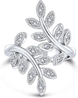 Bling Jewelry Nature Ivy Vine Leaf Fashion Statement Ring For Women Cubic Zirconia Pave CZ Bypass Silver Plated Brass