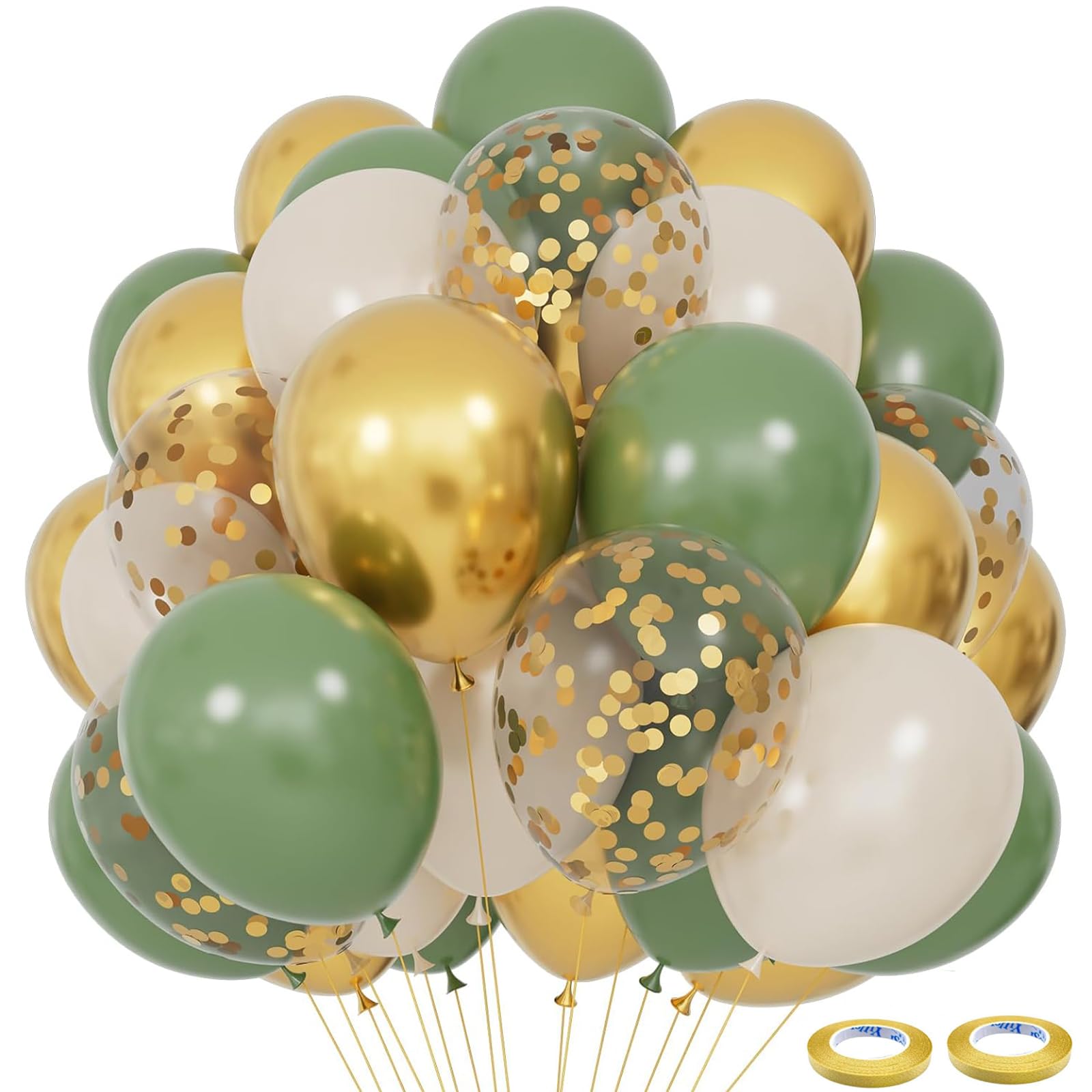 100Pcs Sage Green Balloon Set,Olive Green Gold White Balloons Bouquet with Confetti Balloon for Sage Green Gold Balloon Arch Kit, Jungle Safari Party, Baby Shower,Wedding, Birthday Party Decorations