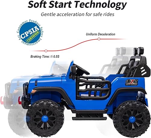 Miniatura 8 de Coche eléctrico de 2 plazas para niños, juguete eléctrico de 12 V para niños de 4 a 8 años con control remoto, capacidad de 150 libras, color azul