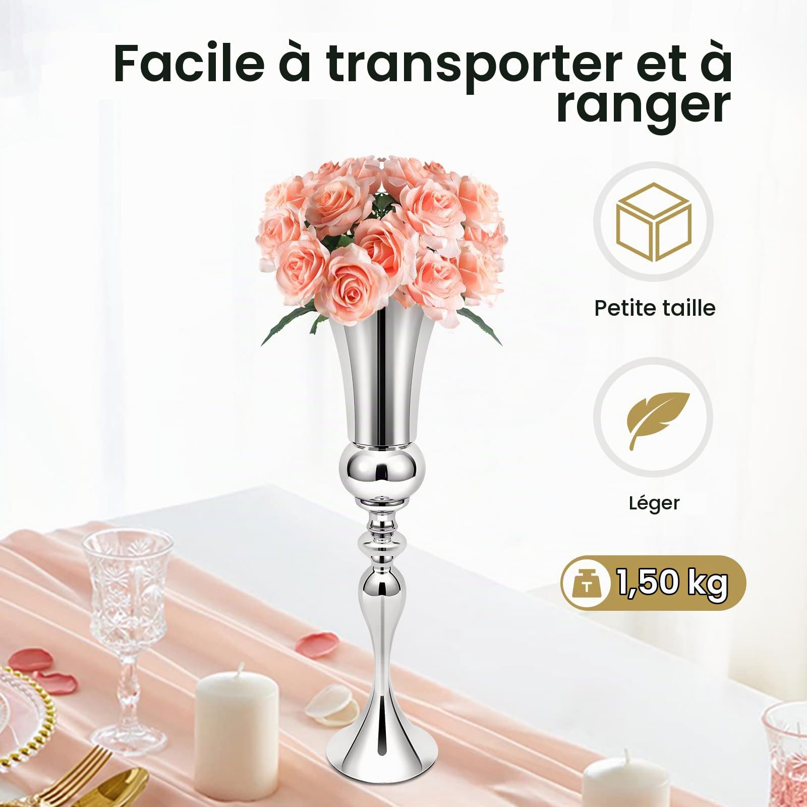 Grand vase de sol, moderne, en métal, pour tulipes, décoration d'intérieur, 74 cm