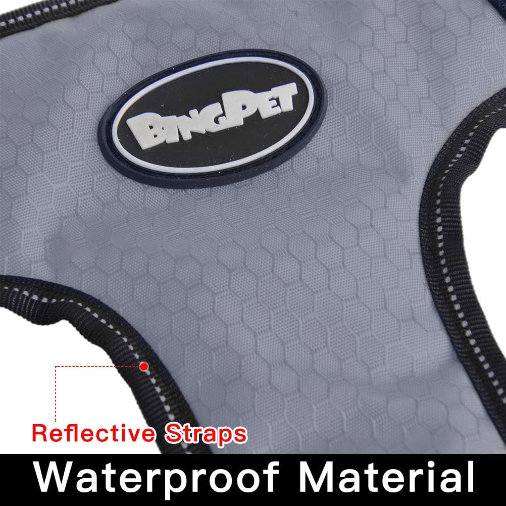 BINGPET No Pull Dog Harness Adjustable Soft Vest Reflective for Outdoor Walking, Grey Medium