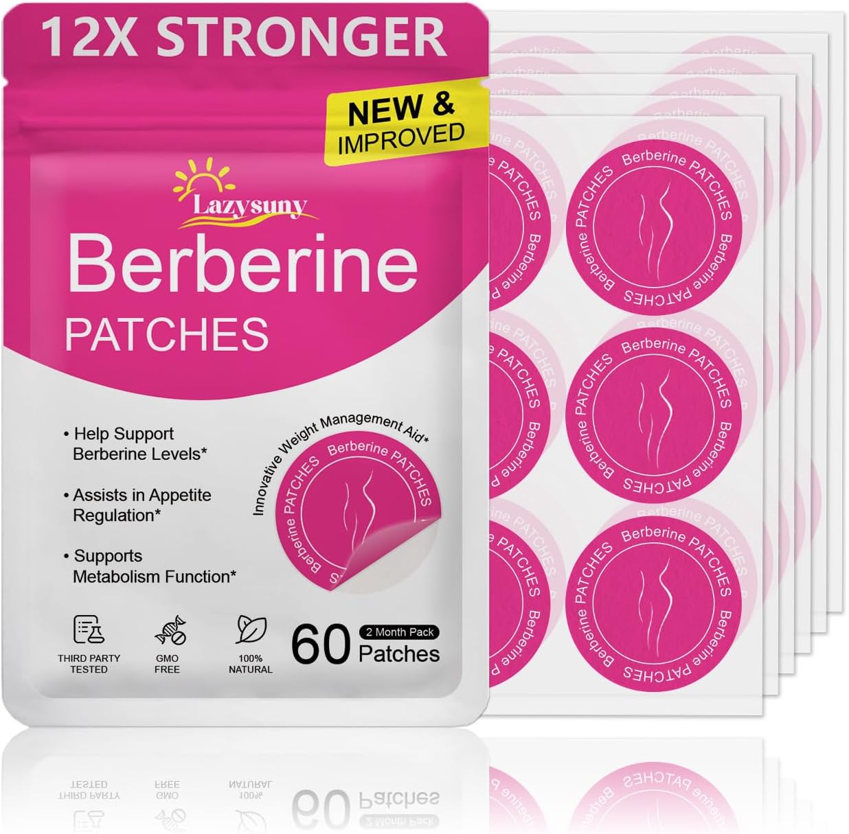 Berberine Patches for Women & Men – Botanical Daily Wellness Patch with Berberine, L-Glutamine, Cinnamon Bark & Pomegranate Extract – Easy-to-Use Topical Patch – 60-Day Supply