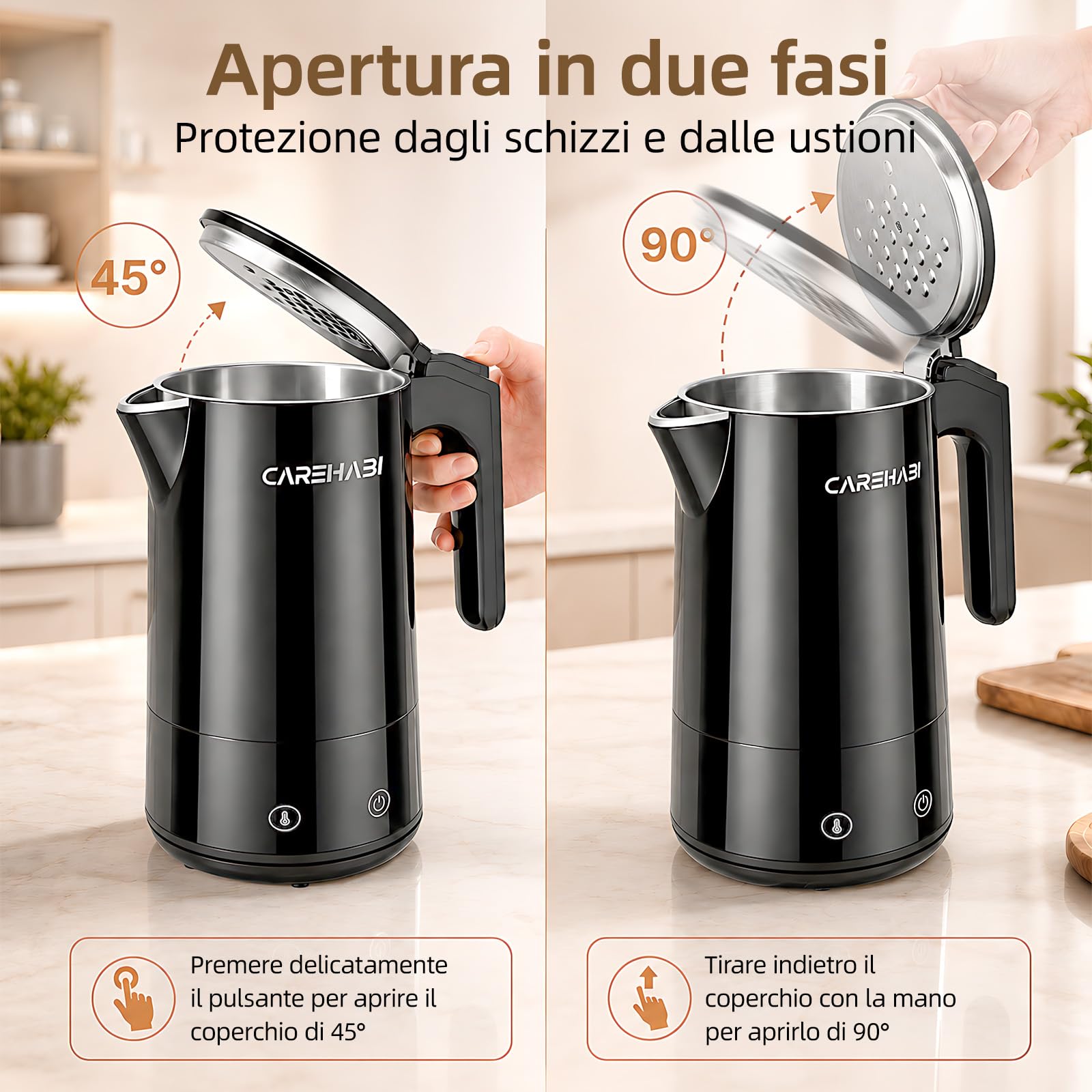Bollitore Elettrico Temperatura Regolabile 1.7L, 2200W Senza BPA | Bollitore Elettrico con Schermo e Controllo Temperatura Mantenimento del Calore 12 Ore Interno in Acciaio Inossidabile 304