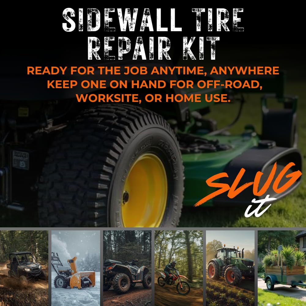 Sidewall Slug Tire Repair Kit Official – Emergency Sidewall Plug for ATV, UTV, Lawn Mower, Golf Cart, and Snow Blower Tires – Heavy-Duty Off-Road Tire Fix – Made in USA