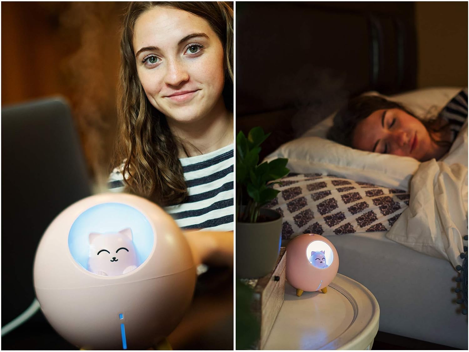 Upgraded Ultrasonic Ultra-Quiet USB Cute Cool Mist Mini Humidifier, for Kids Baby Nursery Bedroom, 7-Color Lights 2 Mist Mode Auto Shutoff Whisper Silent Small Cute Humidifier (220ml, White)