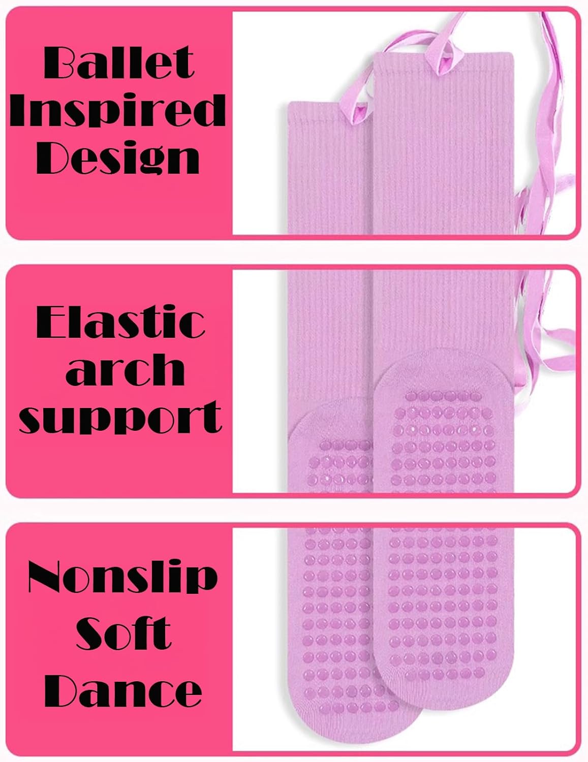 Cute Pilates Grip Socks Non Slip Long Pilates Socks with Grips for Women Ballet Strap Yoga Workout