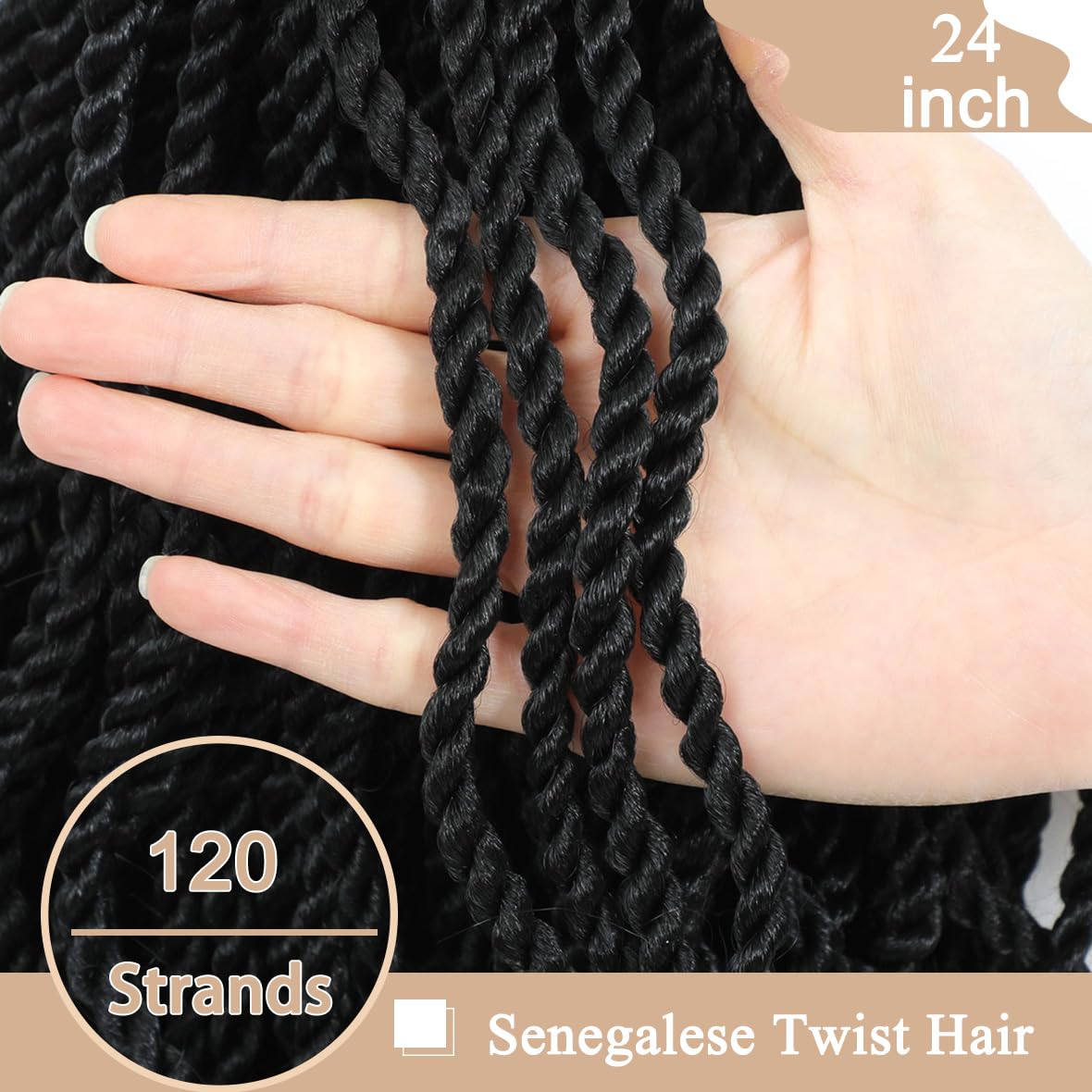 24 Inch Wavy Senegalese Twist Crochet Hair 8 Packs Black Pre Looped Crochet Braids Pre-looped Small Hanava Twist with Curly Ends Synthetic Twist Hair for Women(24 Inch,1B)