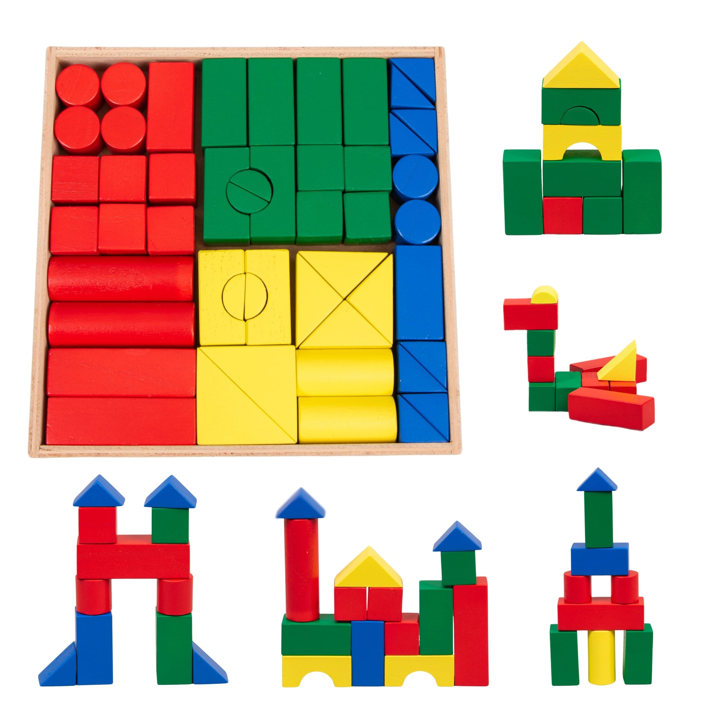 Skillofun Wooden Building Block Set, Inspire Creativity and Learning with 50 Vibrant Blocks - Enhance Hand-Eye Coordination, Fine Motor Skills, and Color Recognition for Toddlers and Kids Aged 1+-image-49