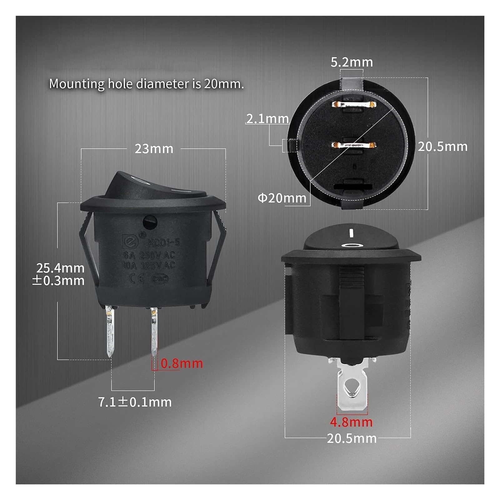 12V Switch 5PCS 20mm Round Toggle Switches - SPST ON/OFF 12V DC Mini ...