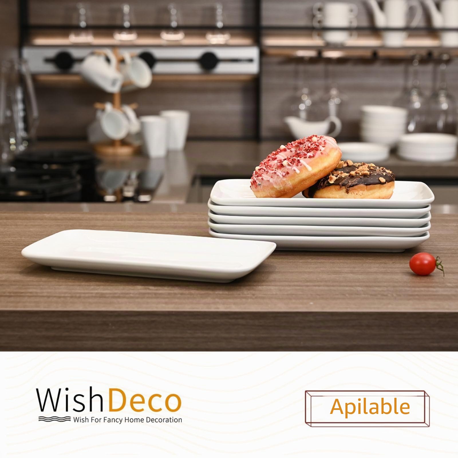 WishDeco Juego de 6 Fuente para Servir Comida, Platos Rectangulares, Blanco Platos de Porcelana 23x12 cm, Plato Servir Cerámica para Postre, Sushi, Aperitivo, Ensalada