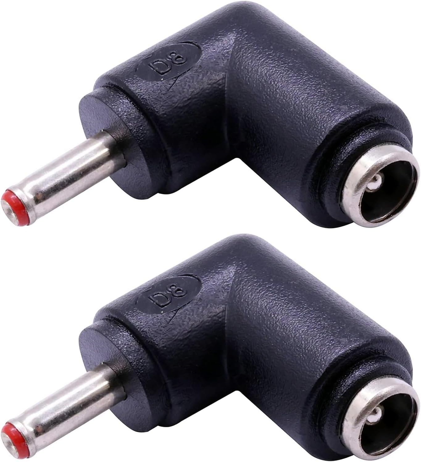 2Pcs DC Power Connector Adapter 90 Degree Angle 3.5mm x 1.35mm Male Plug to 5.5mm x 2.1mm Female Jack Coupler Converter (L Type 3.5 x 1.35mm Red)