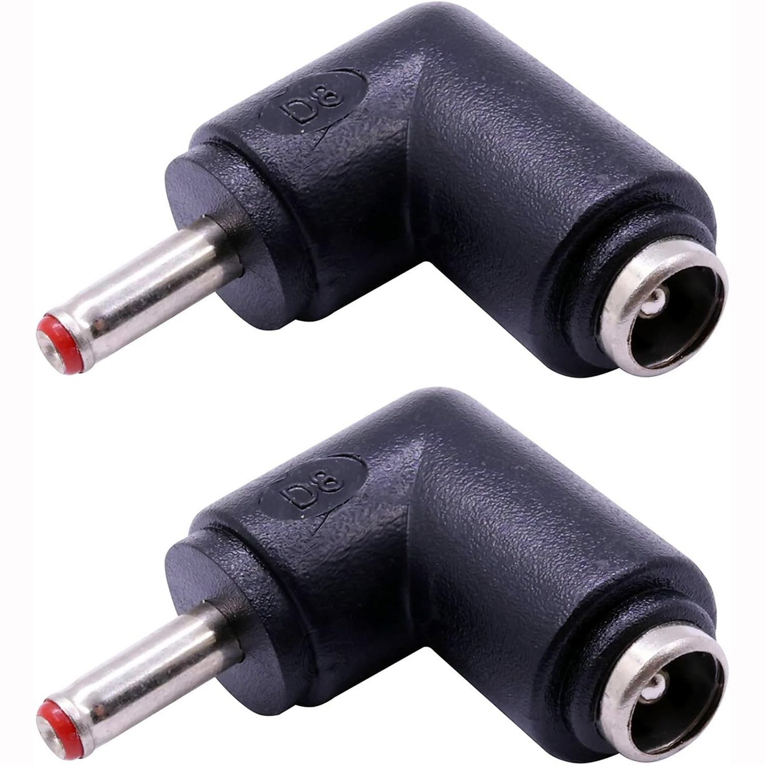 2Pcs DC Power Connector Adapter 90 Degree Angle 3.5mm x 1.35mm Male Plug to 5.5mm x 2.1mm Female Jack Coupler Converter (L Type 3.5 x 1.35mm Red)
