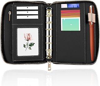 A7 Leather Budget Binder, Cash Envelopes System Budgeting Wallet, Money Organizer for Cash, Money Saving Cash Envelopes for Budgeting, Wallet Budget Planner with Zipper(Black)