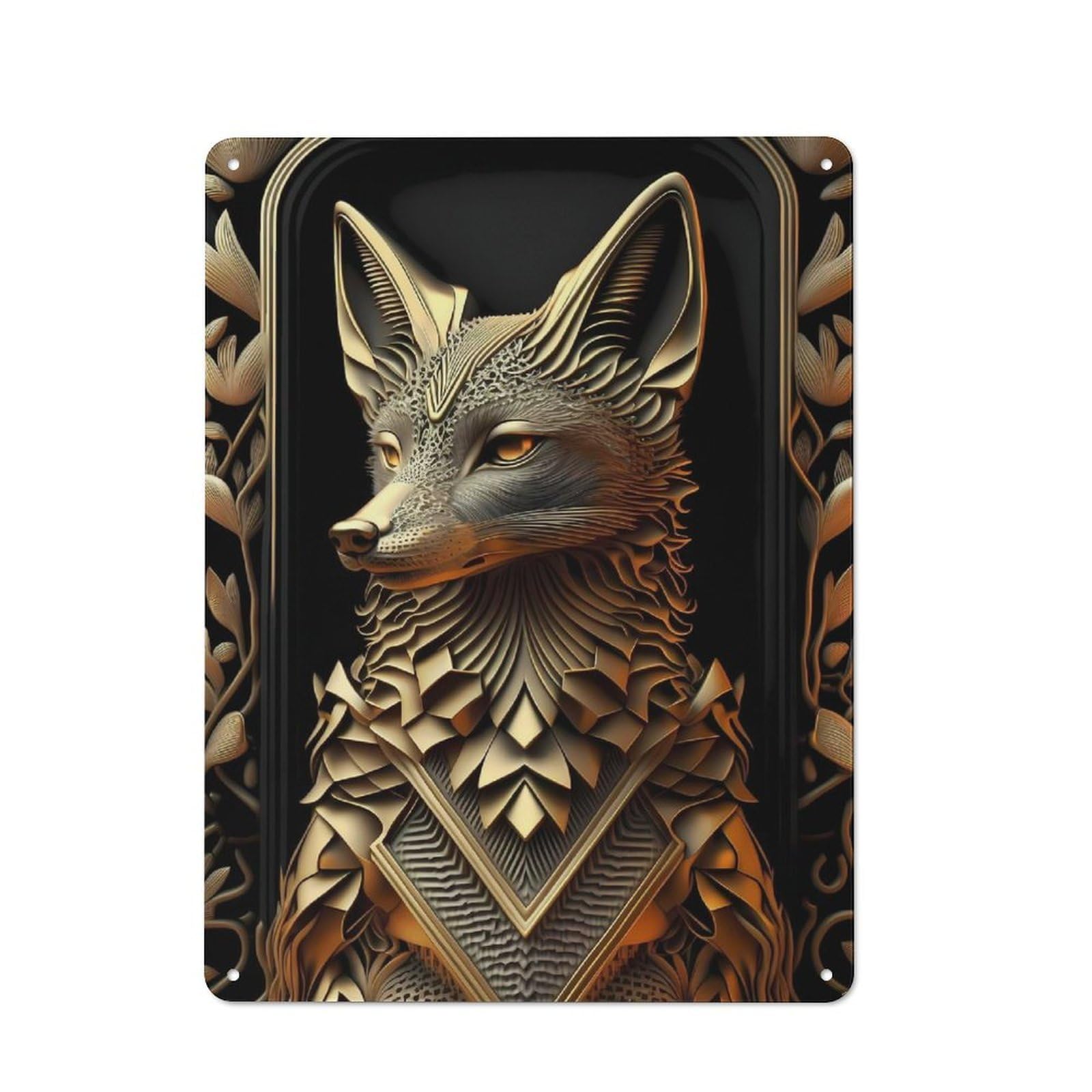 Junmoney Style-17 Vintage Tin Wall Sign 40X30cm Featuring Golden Fox Portrait, Room Wall Plaque For Flat, Dorm Room, Lounge Or Cafe