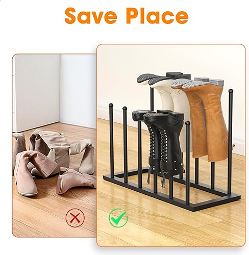 Miniatura 4 de Urban Deco Zapatero de pie independiente, organizador de botas para botas altas, estante de metal negro para botas de 4 pares, organizador de