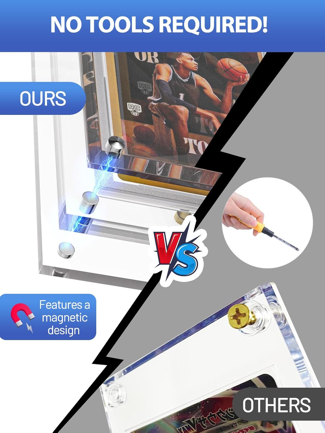 PSA Graded Card Display Frame – Magnetic Acrylic Slab Protector for PSA CGC Cards – UV Protection Graded Card Display Stand for Pokemon Baseball Trading Cards Sports Slab Case(Clear, 3-Slab)