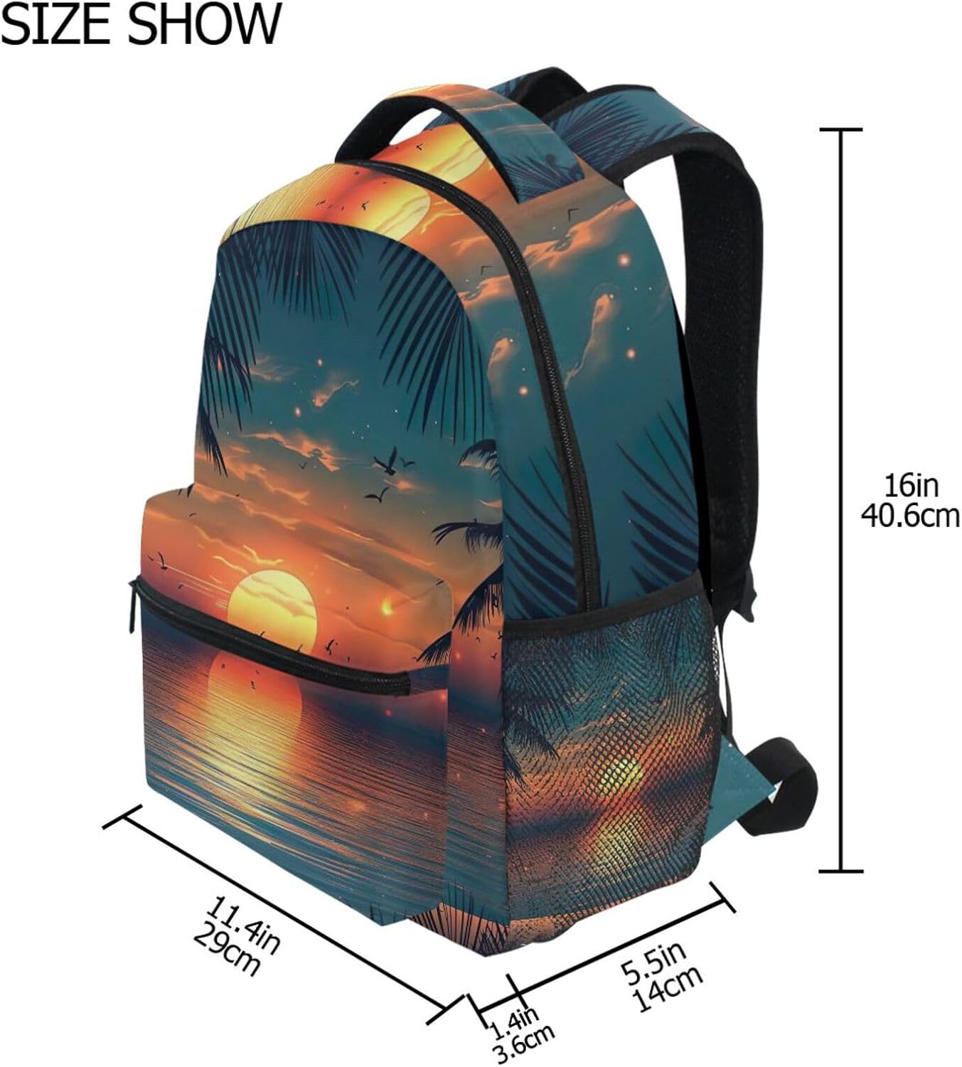 YETTASBIN Sunset Beach Backpack for Men Women, Waterproof High/Middle School Bookbag Lightweight Laptop Travel Daypack with Multiple Pockets for Teens Boys Girls