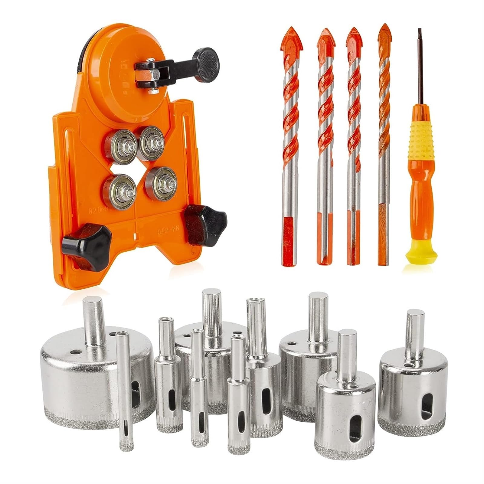 THE WHITE SHOP 16PCS Diamond Drill Tile Hole Saw Kit With Adjustable Guide Jig for Ceramic Tile (Orange)