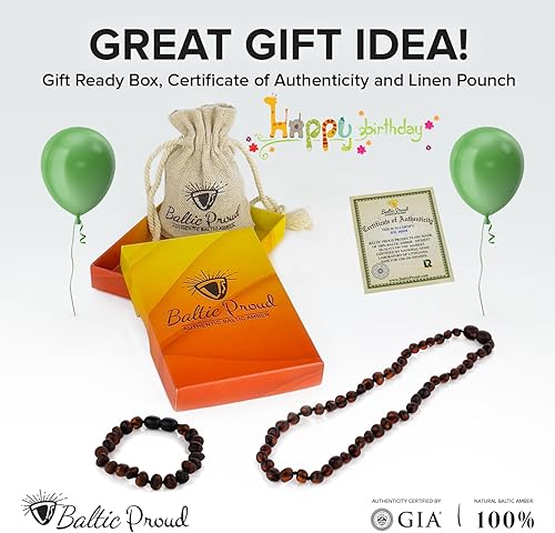Miniatura 4 de Baltic Proud Amber Necklace and Bracelet Gift Set (Unisex Cherry Raw 12.5 Inches/5.5 Inches) - Certified Premium Quality Raw Baltic Sea Amber