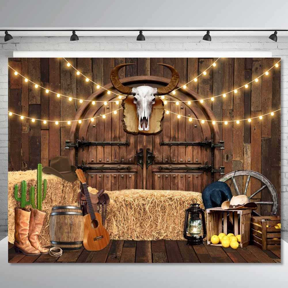 Western Cowboy Backdrop 10x8ft Western Cowboy Party Decorations Rustic Wooden Barn House Photography Background Rodeo Party Supplies for Birthday Baby Shower Cowgirl Wild West Photo Prop Booth