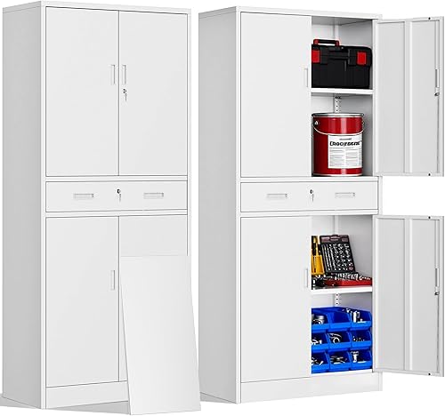 Miniatura 101 de CJF Gabinete de almacenamiento de metal, armario de almacenamiento con bloqueo con puertas y 1 cajón, 36 pulgadas de alto x 28 pulgadas de ancho x