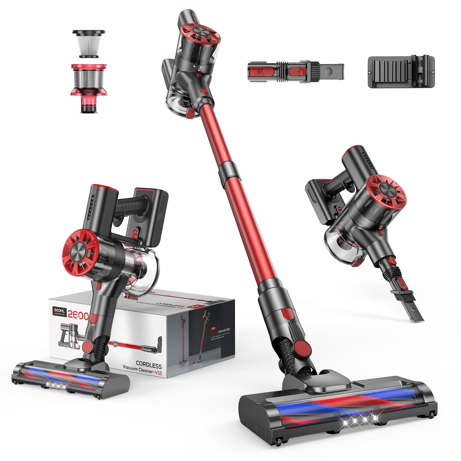 Photo 1 of Comvtu Cordless Vacuum Cleaner for Home, 80,000PRM Powerful 4 in 1 Lightweight Stick Vacuum with 2 Adjustable Suctions, Max 40 Mins Runtime, 2600mAh Rechargeable Vacuum Cleaners (Rave Red)